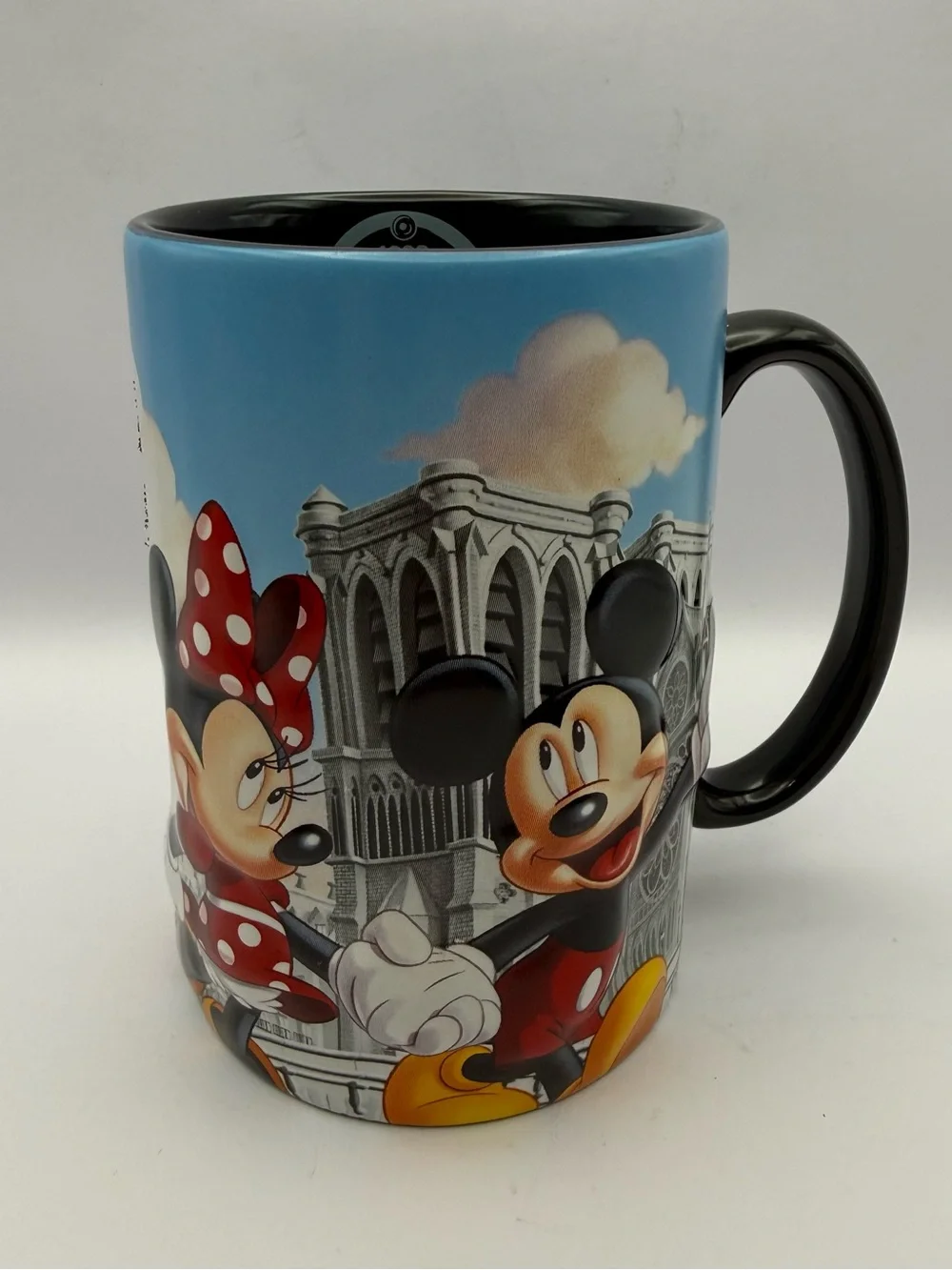 Disneyland Paris Large Mug Mickey & Minnie Eiffel Tower Embossed 3D Sparkle VGC